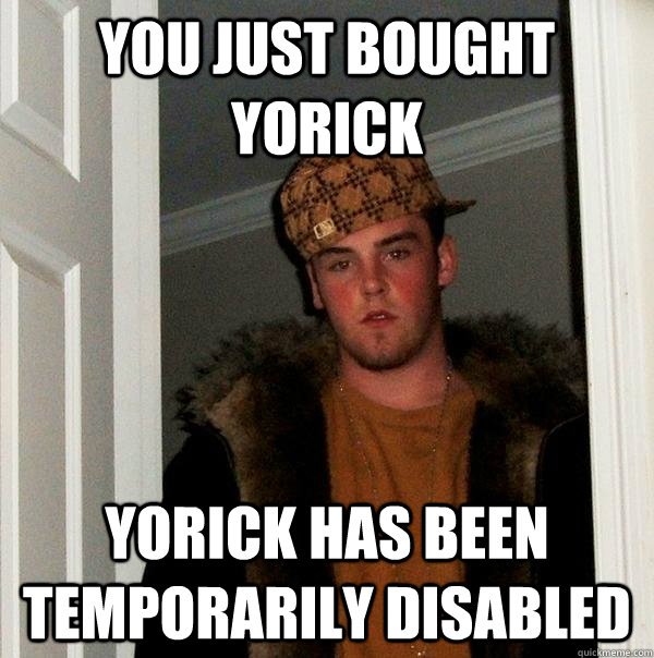 you just bought yorick Yorick has been temporarily disabled  Scumbag Steve