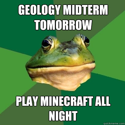 Geology midterm tomorrow play minecraft all night  Foul Bachelor Frog