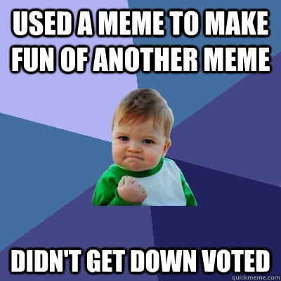 used a meme to make fun of another meme didn't get down voted  Success Kid