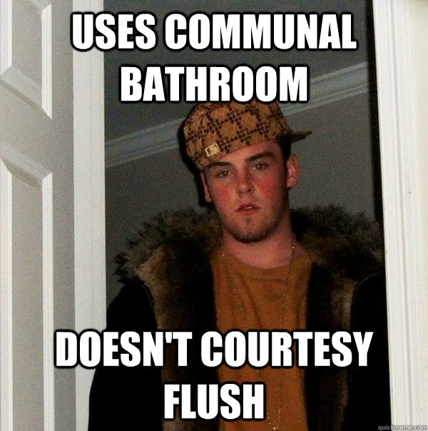 Uses communal bathroom Doesn't courtesy flush - Uses communal bathroom Doesn't courtesy flush  Scumbag Steve