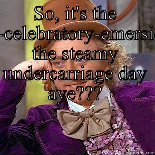 SO, IT'S THE ANNUAL-CELEBRATORY-EMERSION-OUT THE STEAMY UNDERCARRIAGE DAY AYE???  Condescending Wonka