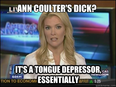 Ann Coulter's dick? It's a tongue depressor, essentially  Megyn Kelly