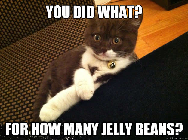 you did what? for how many jelly beans?  Astounded Cat