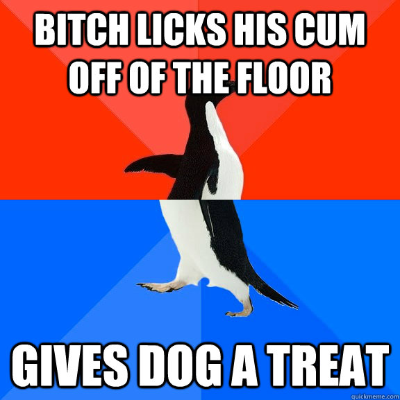 bitch licks his cum off of the floor gives dog a treat - bitch licks his cum off of the floor gives dog a treat  Socially Awesome Awkward Penguin