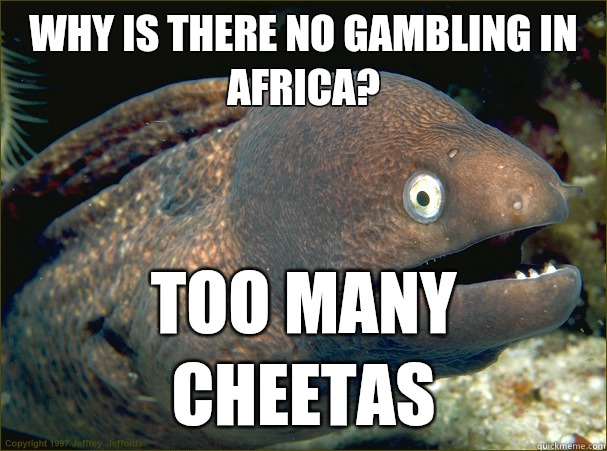 Why is there no gambling in Africa?  Too many cheetas  Bad Joke Eel