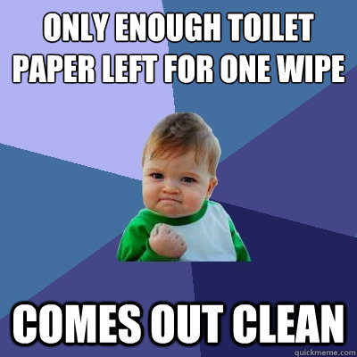 Only enough toilet paper left for one wipe Comes out clean - Only enough toilet paper left for one wipe Comes out clean  Success Kid