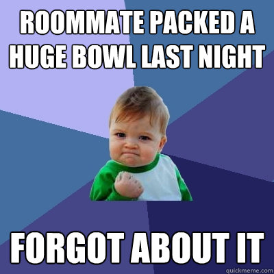 Roommate packed a huge bowl last night Forgot about it   Success Kid