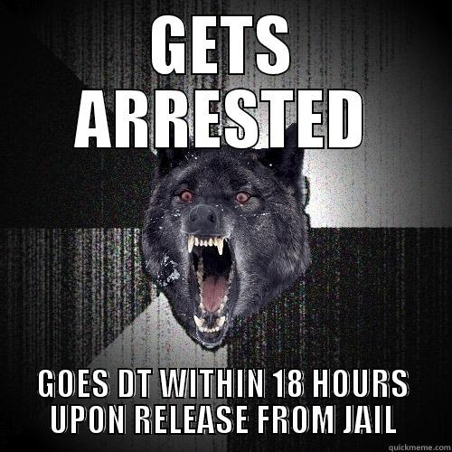 GETS ARRESTED GOES DT WITHIN 18 HOURS UPON RELEASE FROM JAIL Insanity Wolf