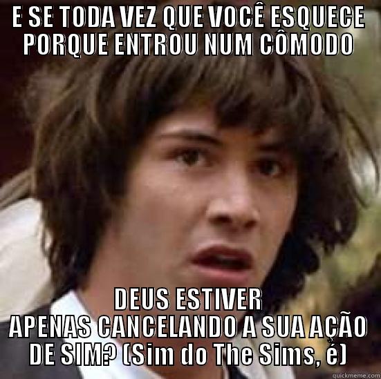 E SE TODA VEZ QUE VOCÊ ESQUECE PORQUE ENTROU NUM CÔMODO DEUS ESTIVER APENAS CANCELANDO A SUA AÇÃO DE SIM? (SIM DO THE SIMS, É) conspiracy keanu