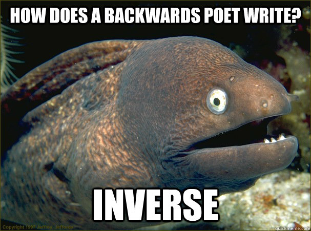 How does a backwards poet write? Inverse  Bad Joke Eel