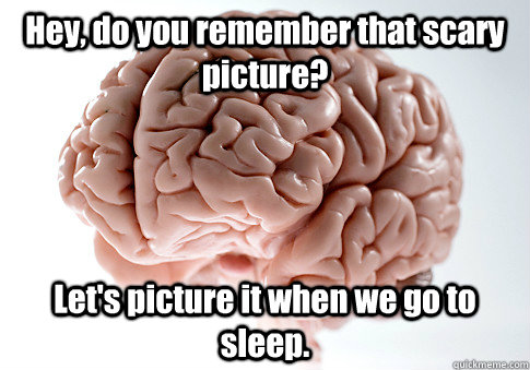Hey, do you remember that scary picture? Let's picture it when we go to sleep.  Scumbag Brain