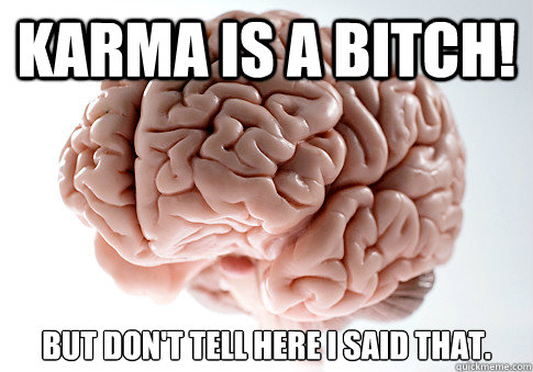 Karma is a bitch! but don't tell here I said that.   Scumbag Brain