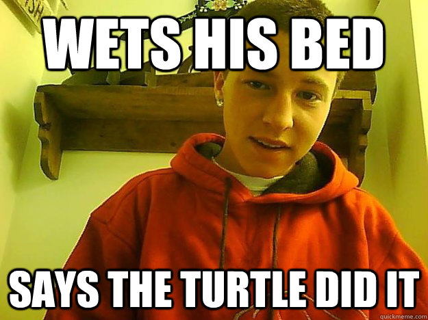 Wets His bed says the turtle did it - Wets His bed says the turtle did it  Cunt Man Clint