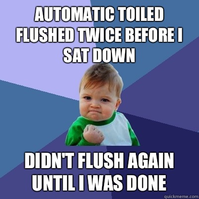 Automatic toiled flushed twice before I sat down Didn't flush again until I was done  Success Kid