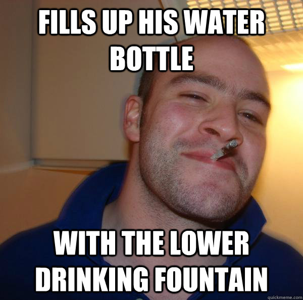 Fills up his water bottle with the lower drinking fountain - Fills up his water bottle with the lower drinking fountain  Misc