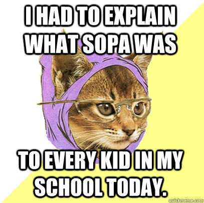 I had to explain what SOPA was  to every kid in my school today. - I had to explain what SOPA was  to every kid in my school today.  Hipster Kitty