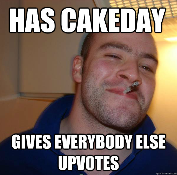 Has cakeday Gives everybody else upvotes - Has cakeday Gives everybody else upvotes  Misc