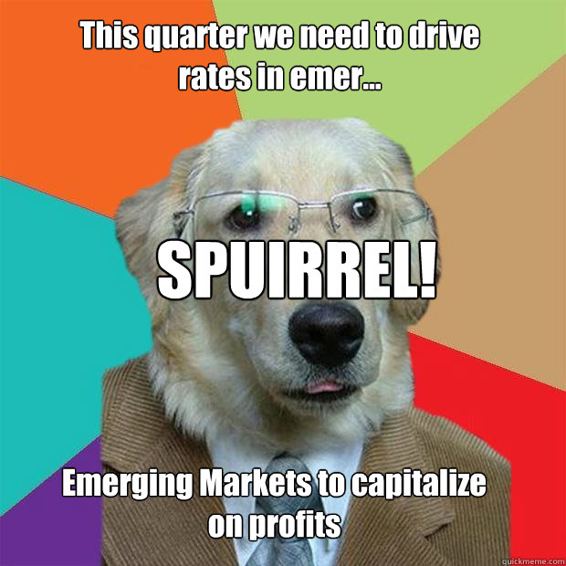 This quarter we need to drive rates in emer... Emerging Markets to capitalize on profits SPUIRREL!   Business Dog