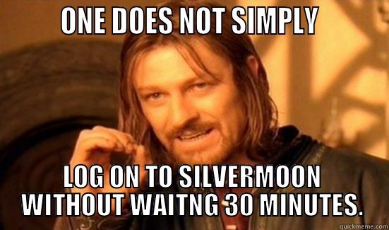         ONE DOES NOT SIMPLY          LOG ON TO SILVERMOON WITHOUT WAITNG 30 MINUTES. Boromir