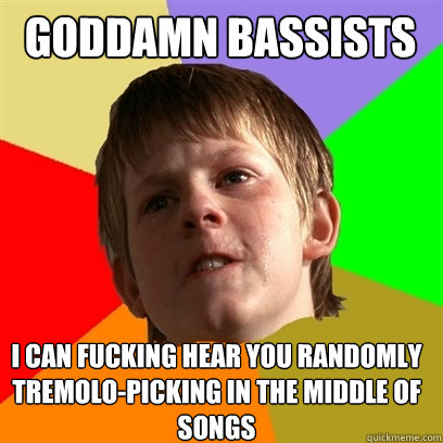 Goddamn bassists I can fucking hear you randomly tremolo-picking in the middle of songs  Angry School Boy