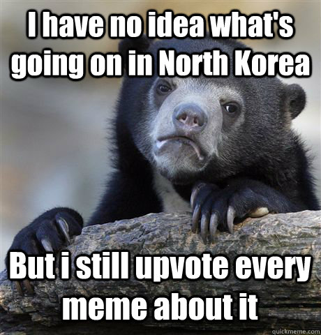 I have no idea what's going on in North Korea But i still upvote every meme about it  Confession Bear