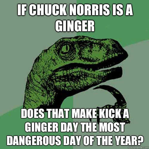 If Chuck Norris is a ginger Does that make Kick a Ginger day the most dangerous day of the year? - If Chuck Norris is a ginger Does that make Kick a Ginger day the most dangerous day of the year?  Philosoraptor