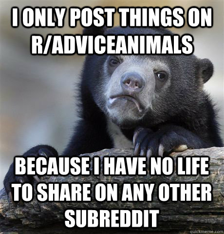 I only post things on R/adviceanimals Because I have no life to share on any other subreddit  Confession Bear