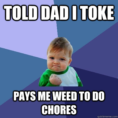 Told dad I toke Pays me weed to do chores  Success Kid