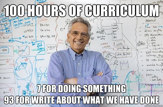 100 hours of curriculum 7 for doing something
93 for write about what we have done  Engineering Professor