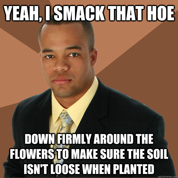 Yeah, I smack that Hoe down firmly around the flowers to make sure the soil isn't loose when planted  Successful Black Man