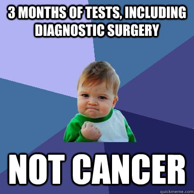 3 months of tests, including diagnostic surgery not cancer  Success Kid