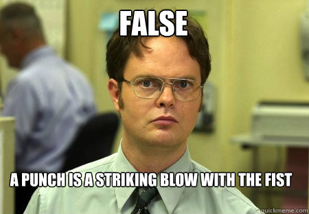 false A punch is a striking blow with the fist  Schrute