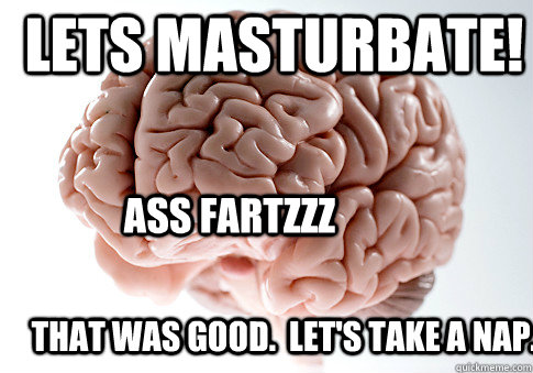 lets masturbate! that was good.  let's take a nap. ass fartzzz  Scumbag Brain