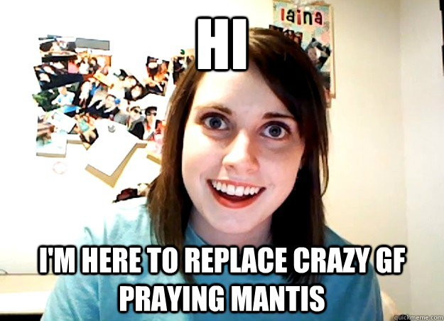 Hi I'm here to replace crazy Gf praying Mantis  Overly Attached Girlfriend