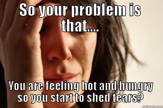 SO YOUR PROBLEM IS THAT.... YOU ARE FEELING HOT AND HUNGRY SO YOU START TO SHED TEARS? First World Problems