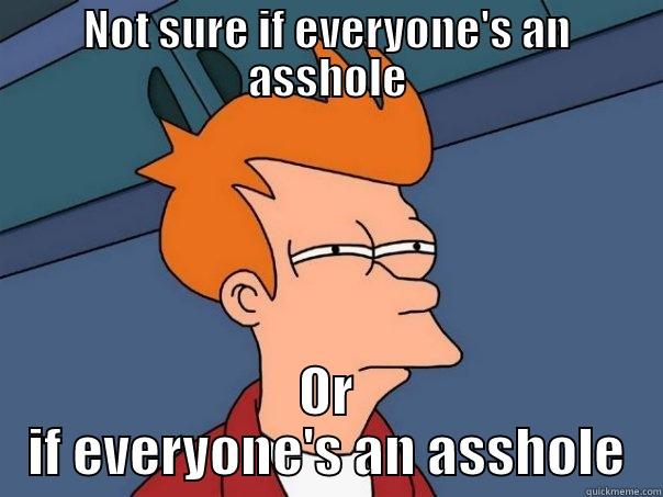 NOT SURE IF EVERYONE'S AN ASSHOLE OR IF EVERYONE'S AN ASSHOLE Futurama Fry