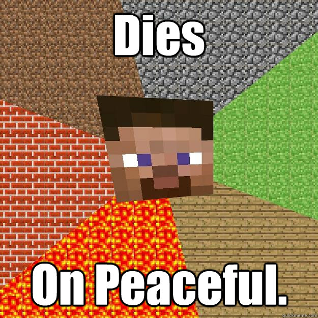 Dies On Peaceful.  Minecraft