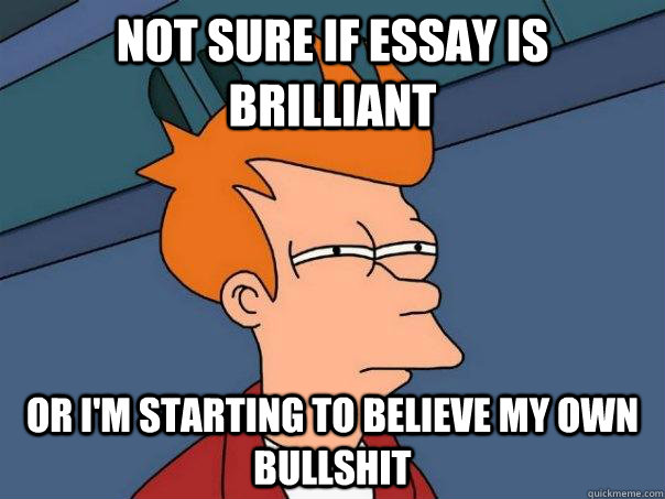 Not sure if essay is brilliant or I'm starting to believe my own bullshit  Futurama Fry