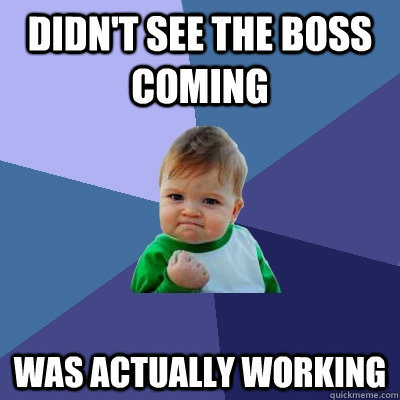 Didn't see the boss coming was actually working  Success Kid