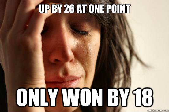 Up by 26 at one point only won by 18  First World Problems