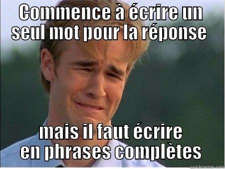 COMMENCE À ÉCRIRE UN SEUL MOT POUR LA RÉPONSE  MAIS IL FAUT ÉCRIRE EN PHRASES COMPLÈTES 1990s Problems