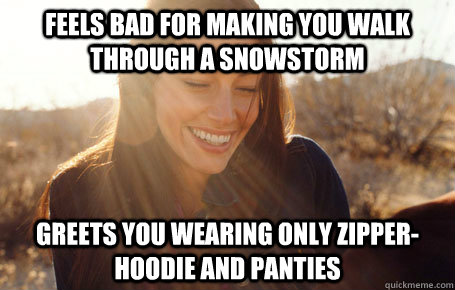 Feels bad for making you walk through a snowstorm Greets you wearing only zipper-hoodie and panties - Feels bad for making you walk through a snowstorm Greets you wearing only zipper-hoodie and panties  Awesome Girlfriend Alice