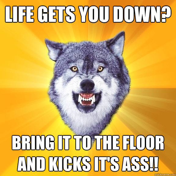 LIFE GETS YOU DOWN? BRING IT TO THE FLOOR AND KICKS IT'S ASS!!  Courage Wolf