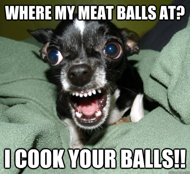 Where my meat balls at? I cook your balls!!  Crack Chihuahua