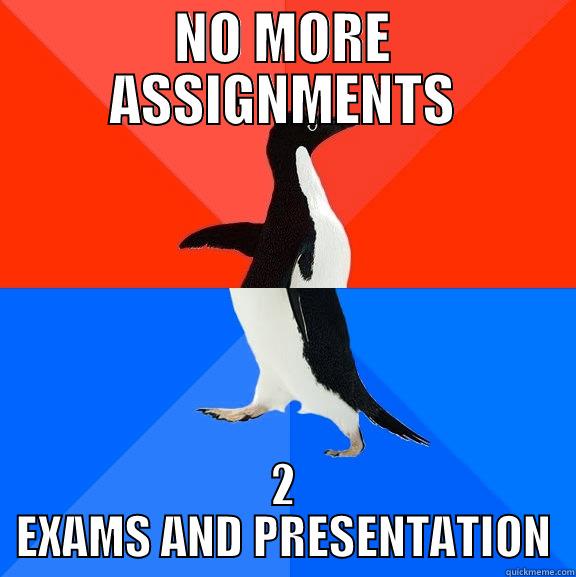 NO MORE ASSIGNMENTS 2 EXAMS AND PRESENTATION Socially Awesome Awkward Penguin