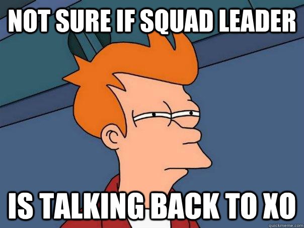 Not sure if Squad leader is talking back to xo  Futurama Fry