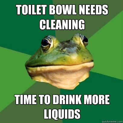 toilet bowl needs cleaning time to drink more liquids  Foul Bachelor Frog