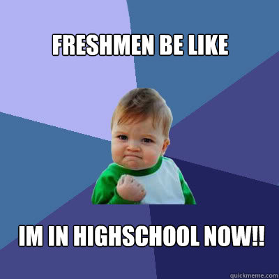 freshmen be like im in highschool now!!  Success Baby