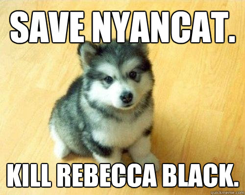 save nyancat. kill rebecca black.  Baby Courage Wolf