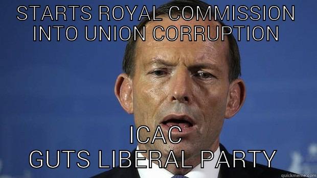 STARTS ROYAL COMMISSION INTO UNION CORRUPTION ICAC GUTS LIBERAL PARTY  Misc